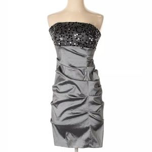 Ruched Formal Strapless Bodycon Sequin Dress